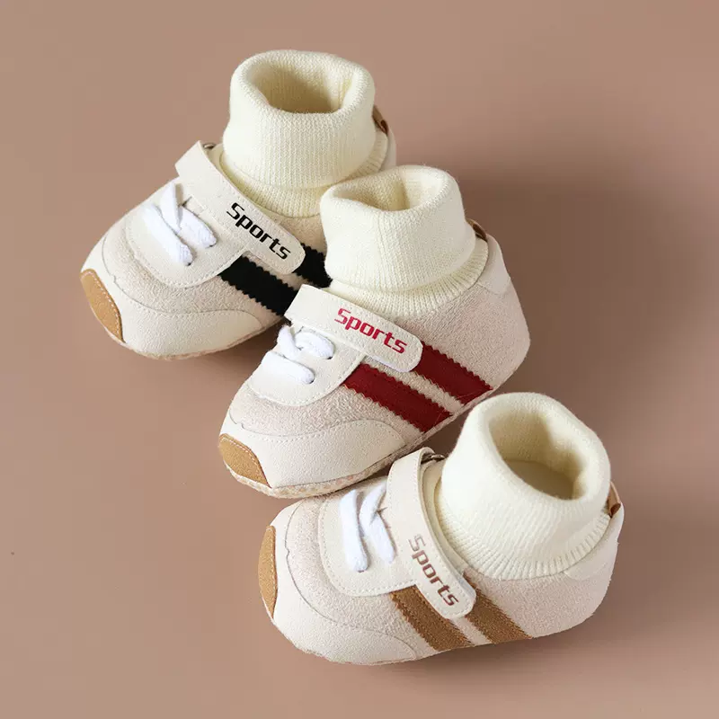 春秋新生婴儿鞋袜拼色运动百搭0-1岁男女宝宝不掉保暖软底学步鞋