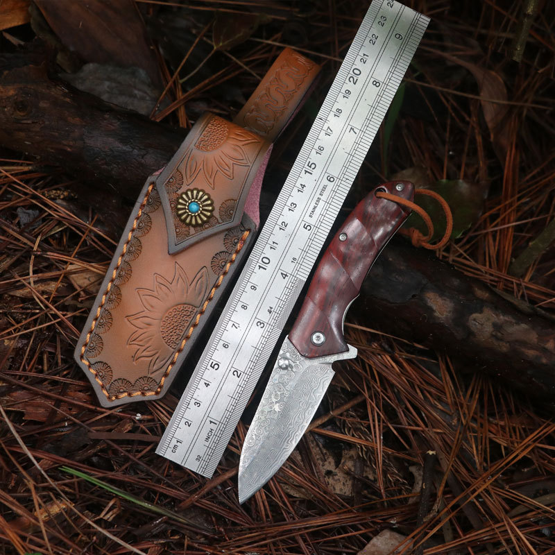 外贸VG10大马士革钢折刀 锋利水果刀户外折叠刀 露营野营求生小刀