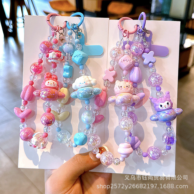 Sanrio Hello Kitty Phone Case Chain Beaded Pendant Phone Chain Keychain Travel Souvenir