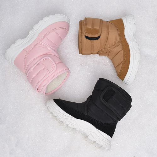Winter warm children's snow boots, casual soft-sole velcro cotton shoes and velvet black baby boots for men and women
