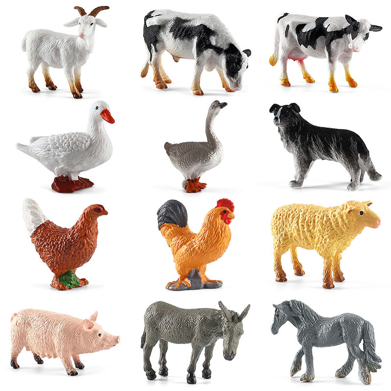Transfronteriza nuevos niños simulación granja aves modelo animal sólido pollo pato ganso ganado caballo ovejas perro burro arena bandeja adornos