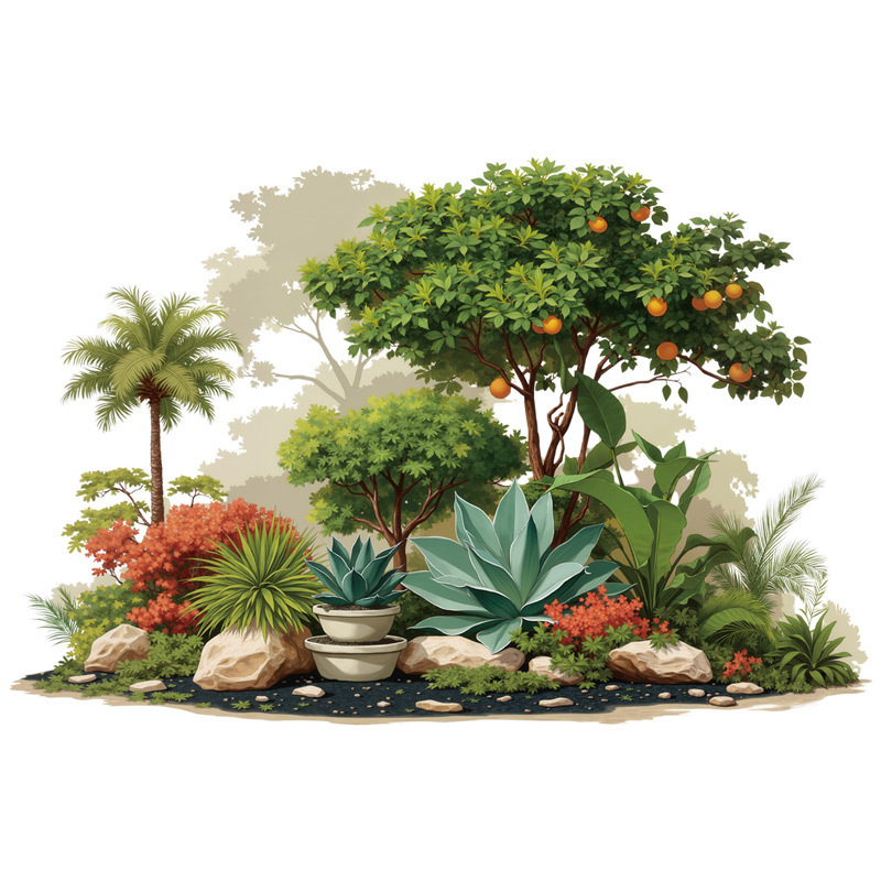 亚马逊热销背景墙面可移除热带雨林植物墙贴画大树盆栽墙面贴画|undefined