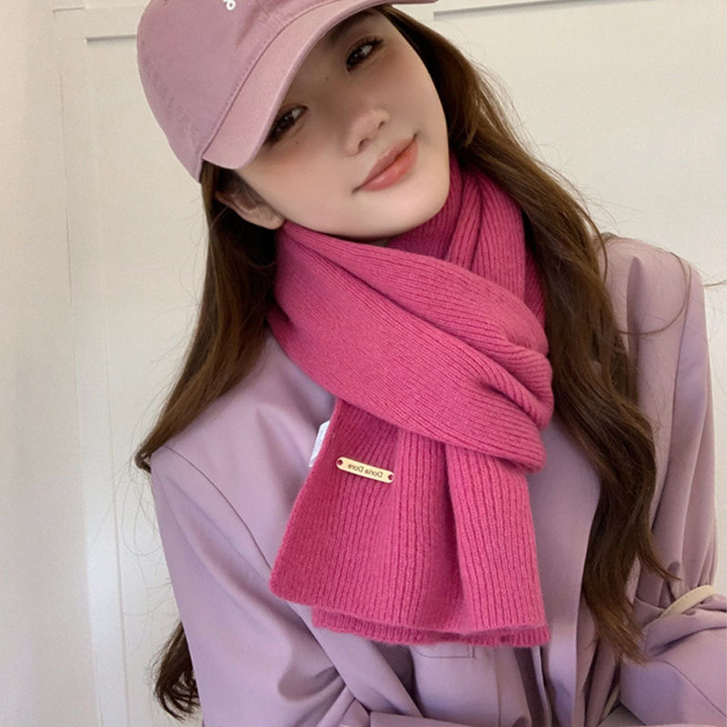 围巾冬季波尔多安可拉新款毛线针织纯色女士韩系加厚红色保暖百搭