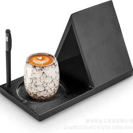 木质阅读书架三角形桌面看书架带杯托阅读架床头书架手机饰品托盘