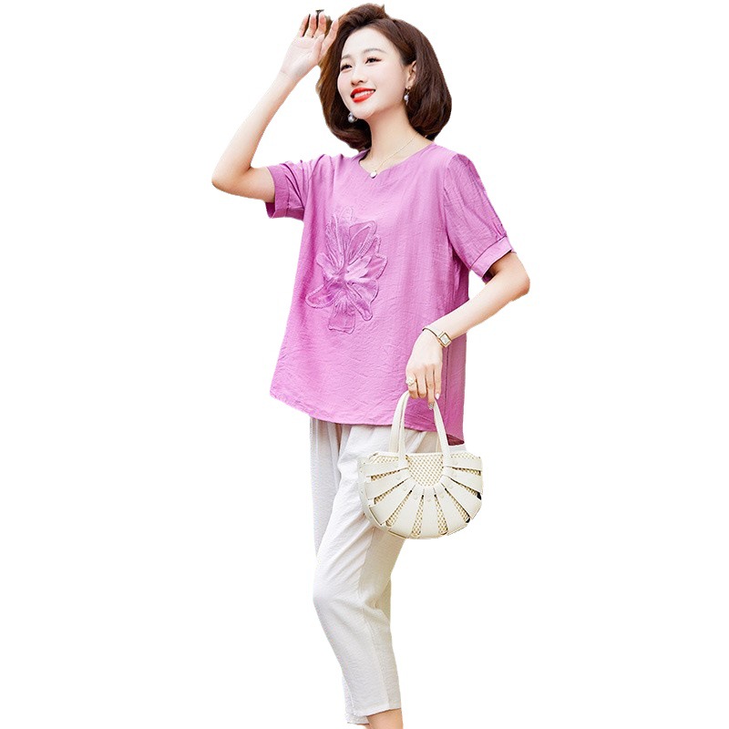 A8783 810K ĐỒ BỘ NỮ CHATDGJ NGẮN TAY MÙA HÈ TRUNG NIÊN THÊU HỌA TIẾT HOA THỜI TRANG NỮ VẢI BÔNG G03 SẢN PHẨM MỚI