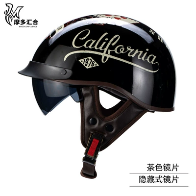 Motosiklet kaskı (dəbilqə) — Certified Retro Half Helmet Scoop - black-witch-hidden-brown-lenses-m