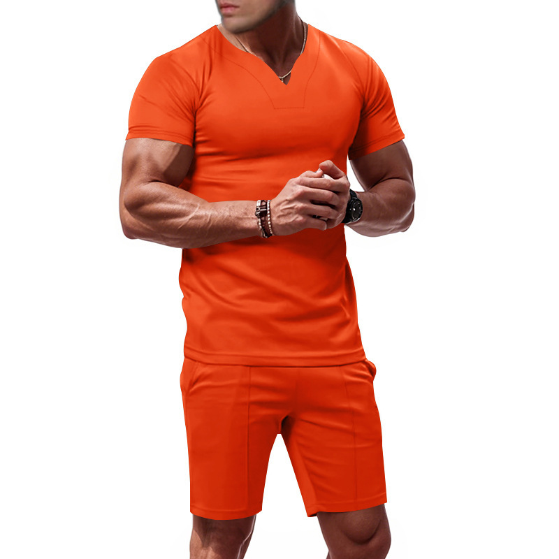 Men's Summer V Neck Jersey Shirt And Shorts Set Quick Drying_voghion.com