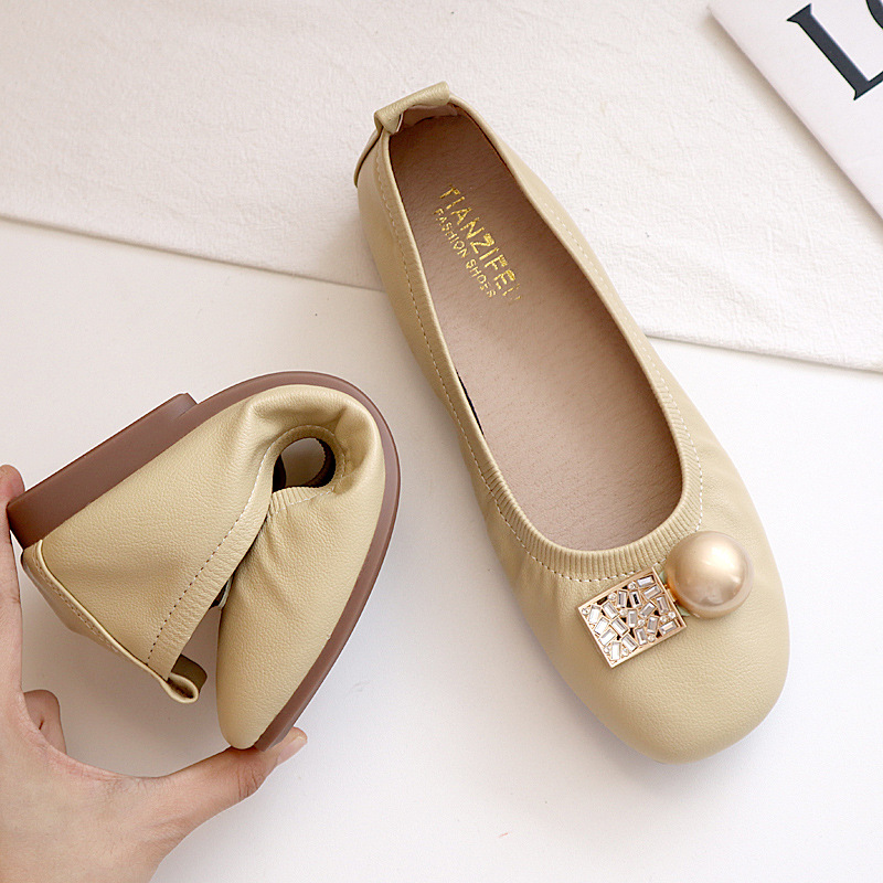 Soft Soled Shallow Mouthed Bean Shoes for Women in Spring/summer 2024, New Flat Bottomed Casual Square Toe Kick_voghion.com