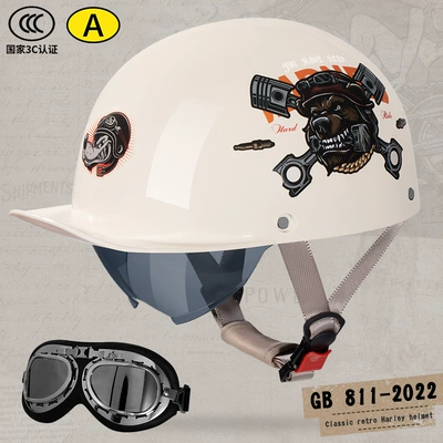 Motorcycle Electric Car Scoop Helmet | Motosiklet kaskı (dəbilqə) - off-white-dog-head-decal-goggles