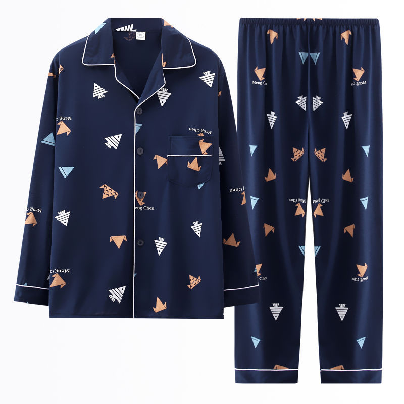 Pijamas de primavera y otoño de algodón de manga larga para hombres pijamas de otoño e invierno para hombres jóvenes de mediana edad delgada día de verano traje de uso doméstico