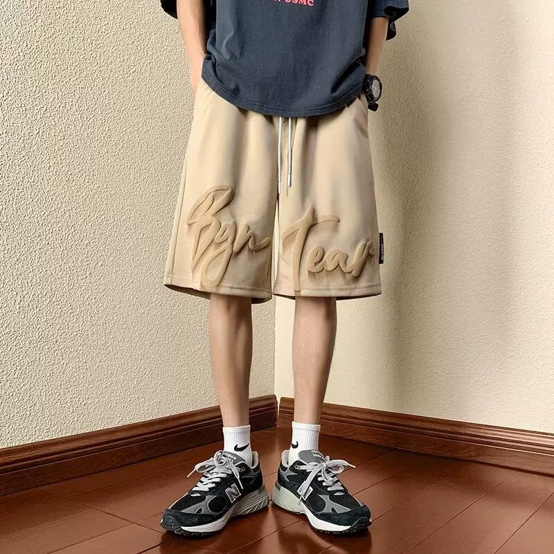 Американские повседневные шорты с эластичной резинкой на талии, мужские летние модные брендовые свободные универсальные прямые брюки с пятью точками