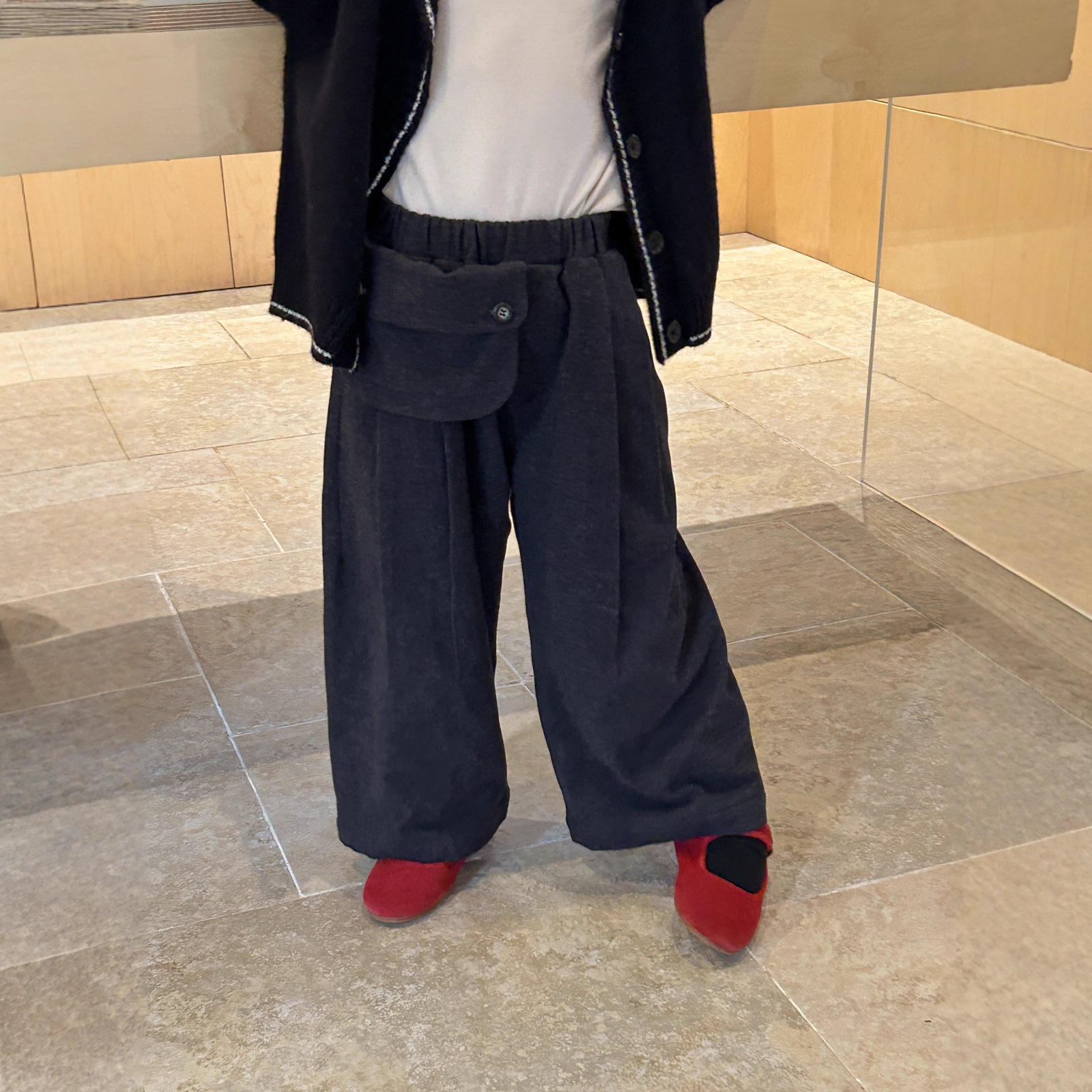 2025冬季女童新款时尚洋气休闲腰间荷包裤韩版毛呢萝卜长裤