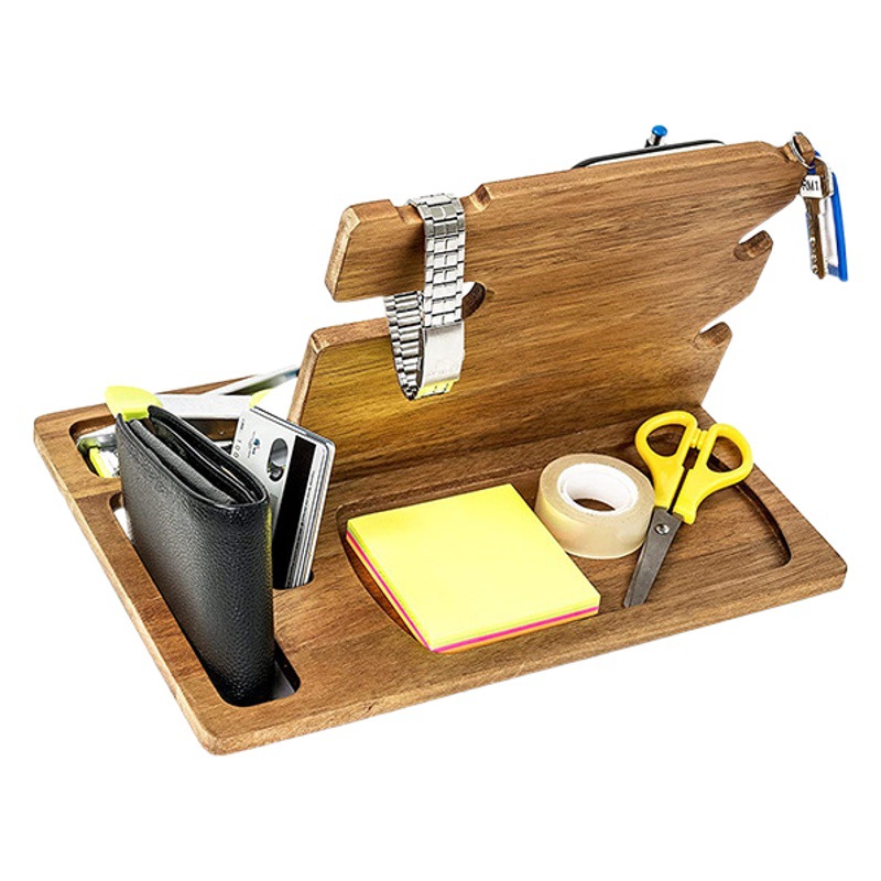 Multifunctional Mobile Phone Docking Station Solid Wood Watch Key Holder Father's Day Gift Wooden Glasses Storage Rack Desktop