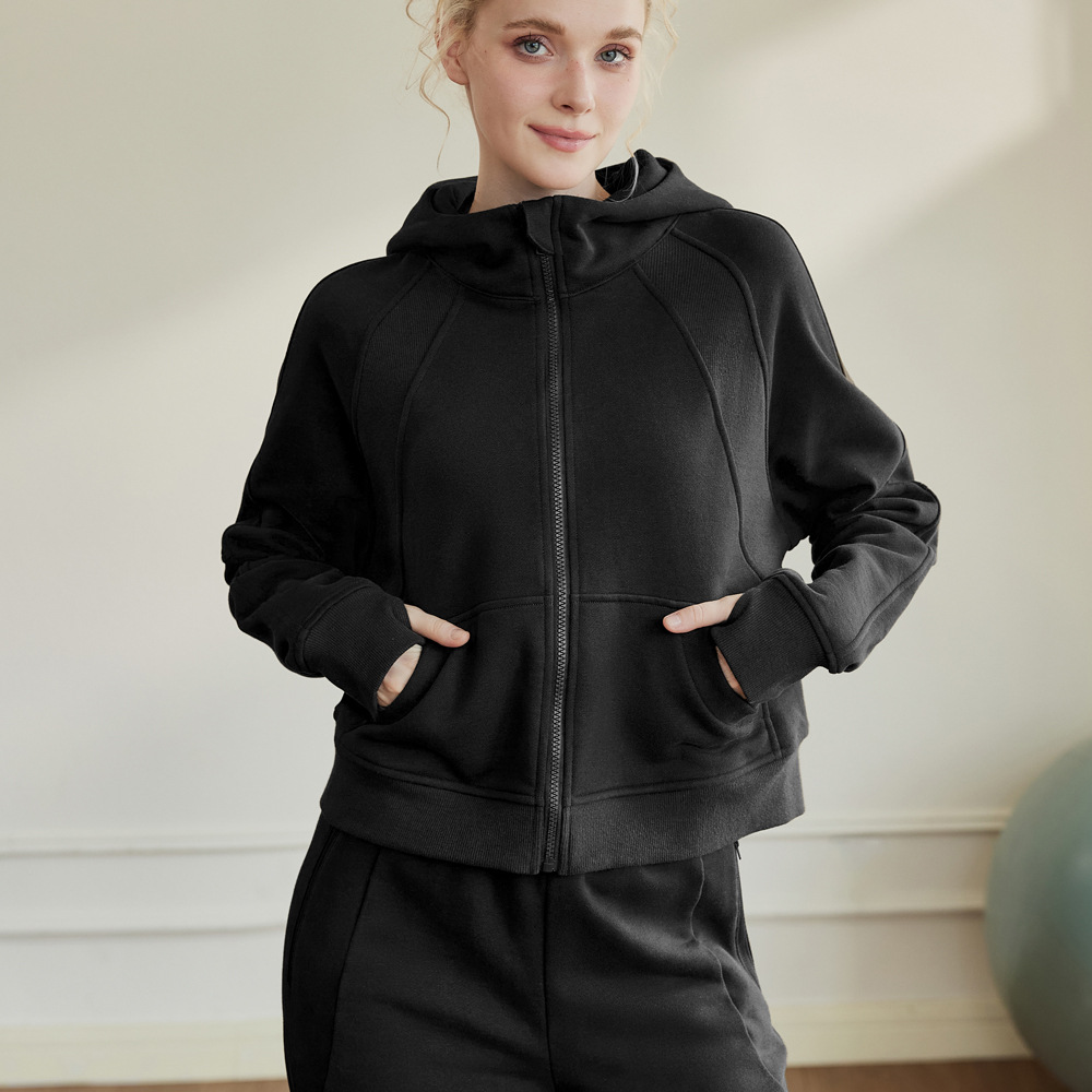 Sports Sweatshirt for Women 2026 Loose Thickened Fitness Wear Zippered Long-Sleeved Hooded Yoga Jacket Top Fitness Sweatshirt
