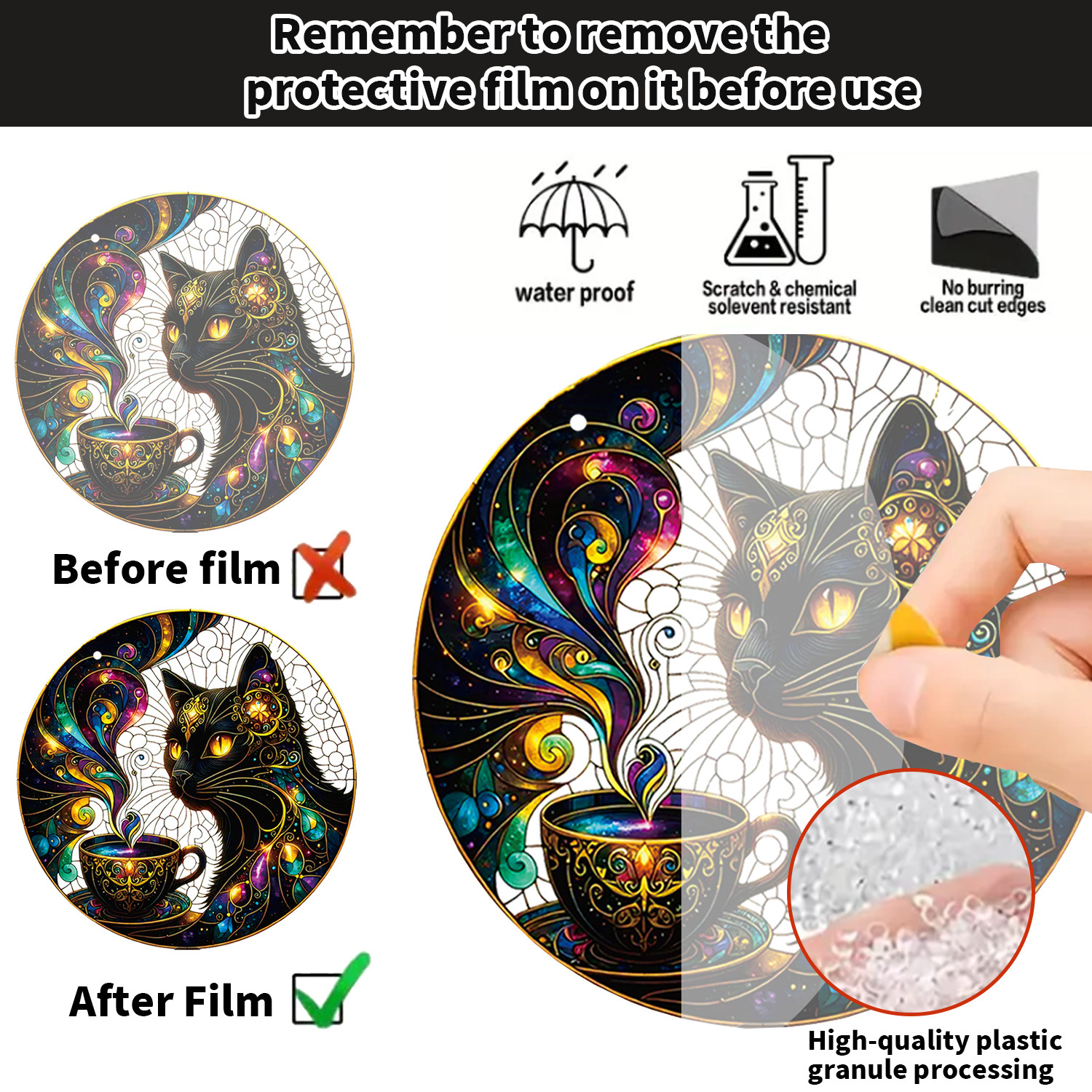 70g Weight pendant Home Textiles & Decor Type 1 Piece Quantity Indoor, Daily Occasion Acrylic Material Halloween Festival Moon, Cat Pattern Cute Style Handmade Craft Halloween Cute Moon Cat Acrylic Pendant 1