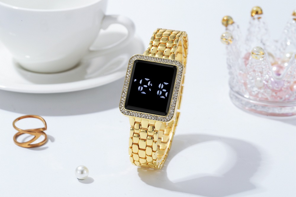 Neues trendiges LED-Display mit Touchscreen, vielseitige elektronische Damenuhr, luxuriöse Diamanteinlage, Ihre Uhr_voghion.com