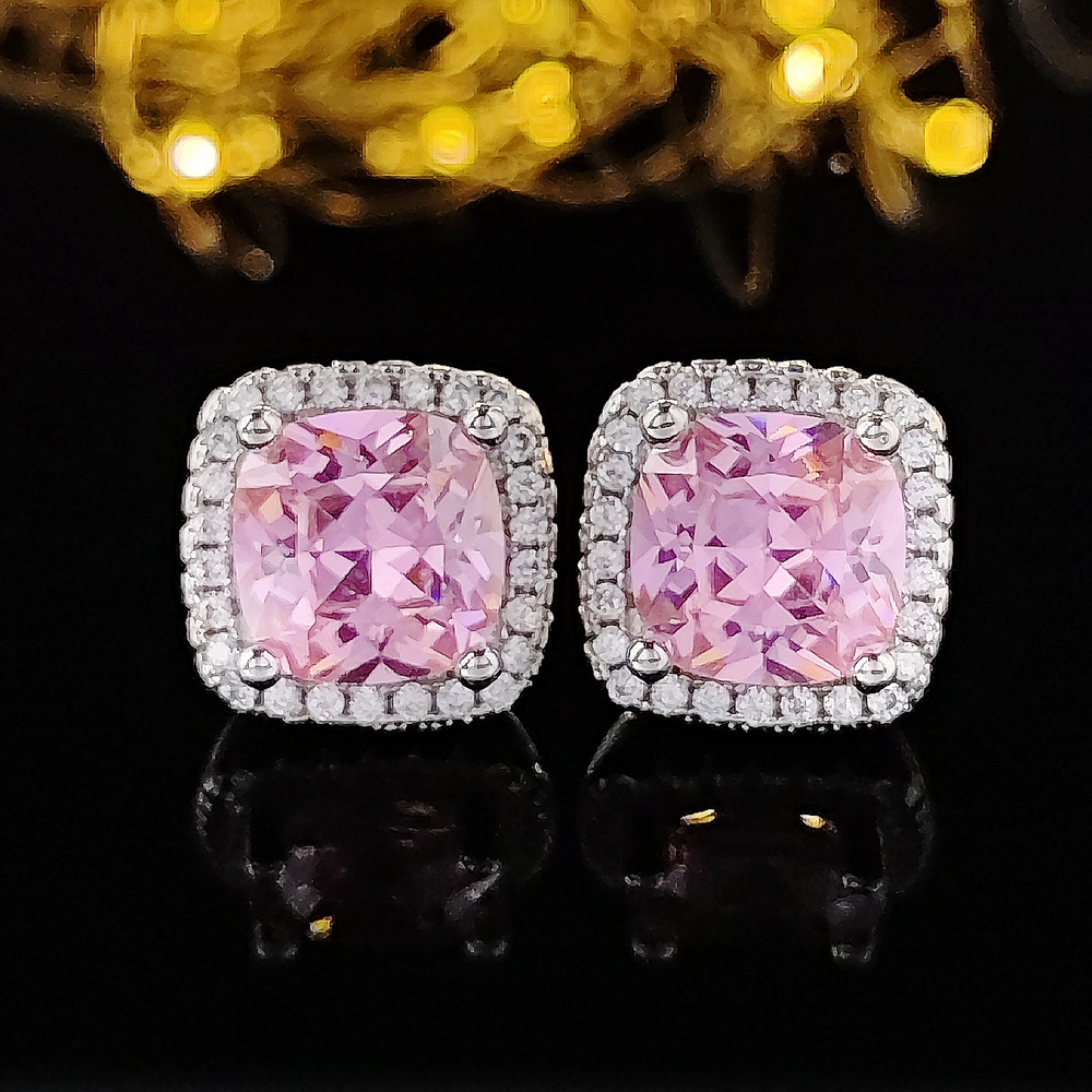 Cross-Border Hot Pink Zircon Women's Stud Earrings Niche Advanced Design Sense Graceful Earrings Wholesale Z7