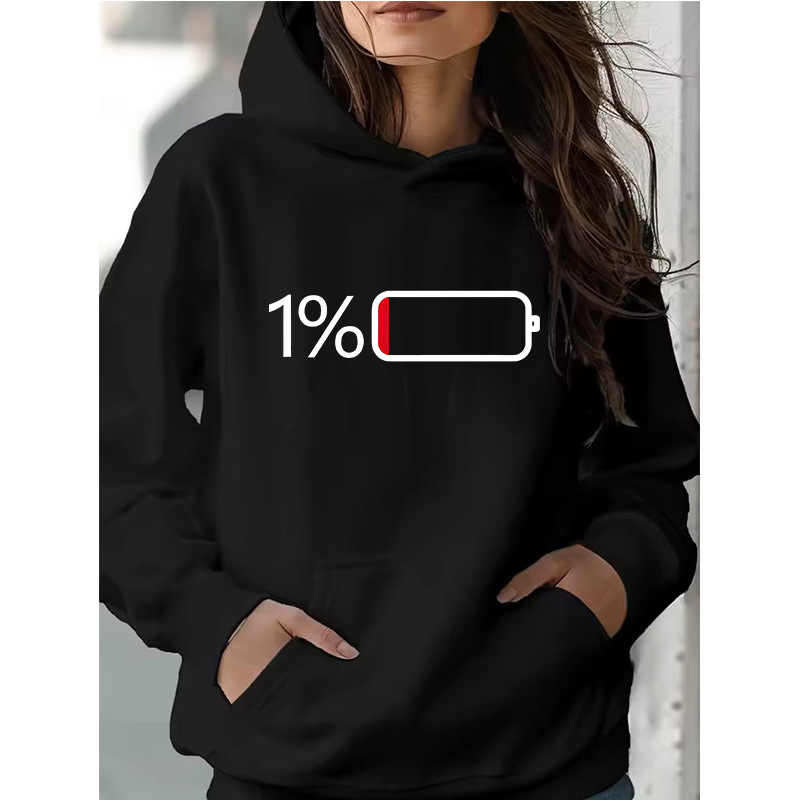 Amazon Cross-Border Long-Sleeved Shirt Autumn and Winter Casual Sweatshirt Interesting Graphic Low Battery Millennium Bug Hooded Sweatshirt