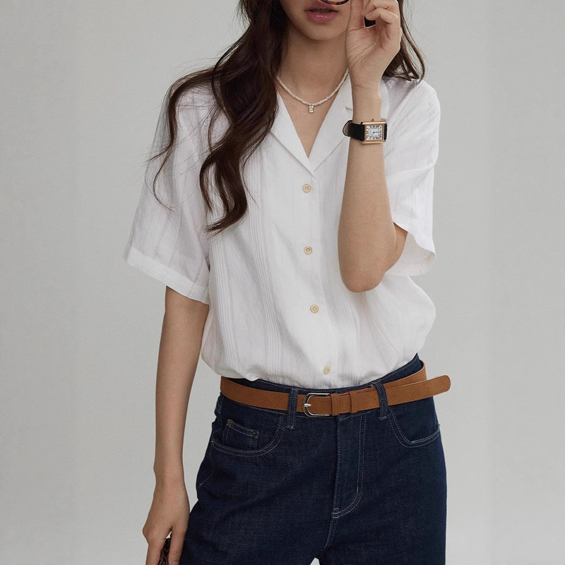 Joli Choose Cuban Collar Regular All-match Lightweight Shirt Women's Summer French Style Simple Loose Casual Shirt Joli Choose Cuban Collar Regular All-match Lightweight Shirt Women's Summer French Style Simple Loose Casual Shirt