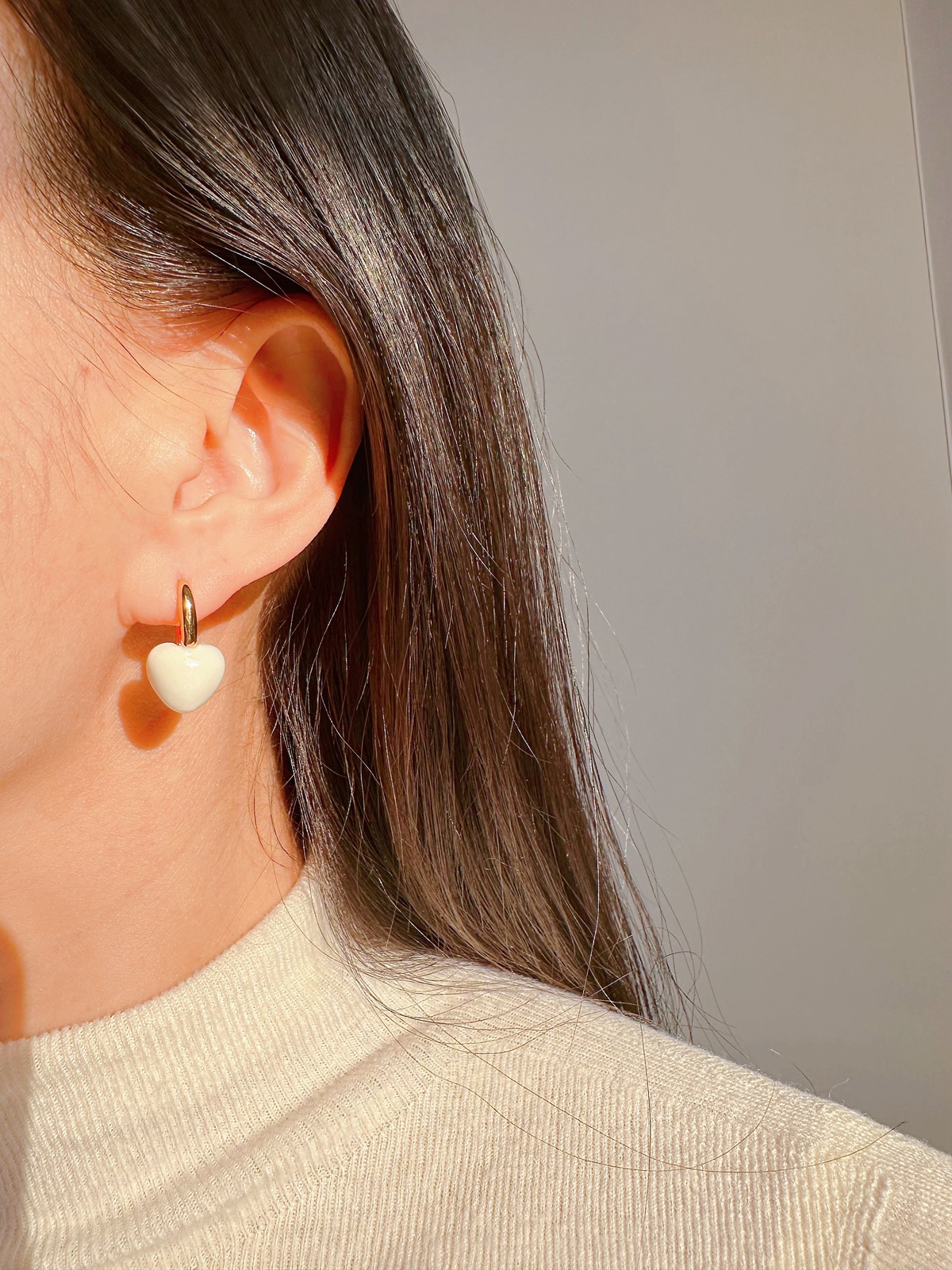 11g Weight 1 Pair IG Style Sweet Heart Shape Enamel Plating Brass 18K Gold Plated Drop Earrings