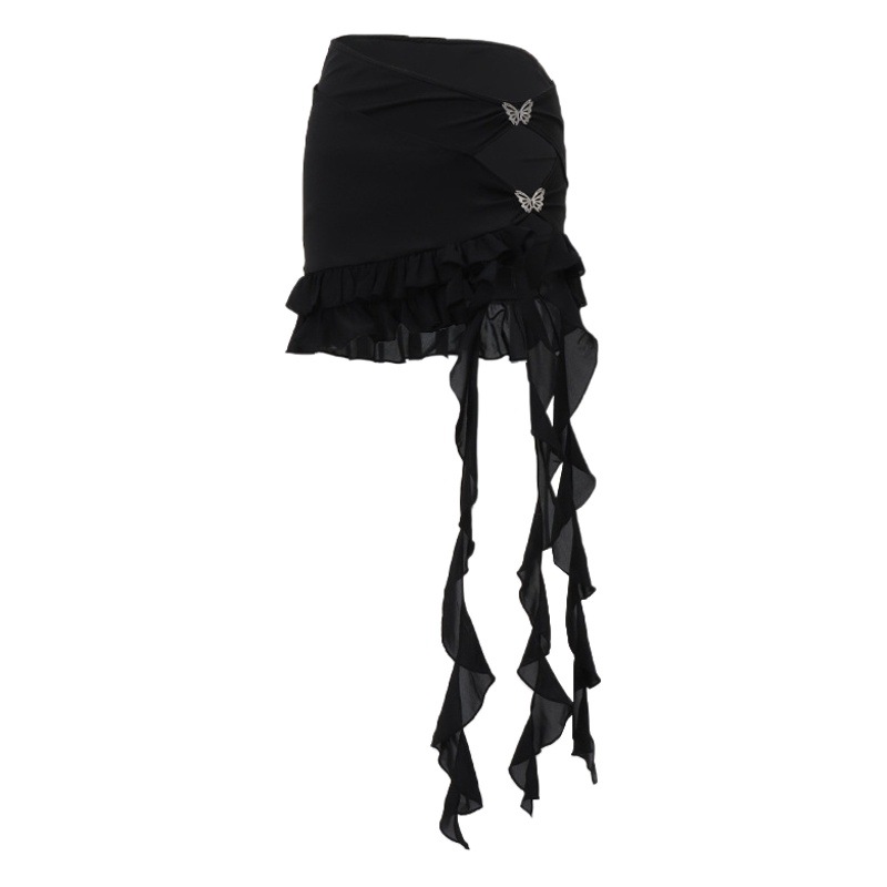 Estilo europeo y americano sexy encaje malla hueca mono ajustado verano estilo caliente con volantes bolso falda de cadera traje