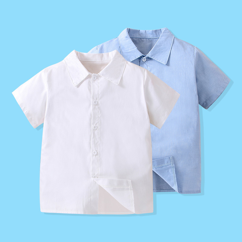 牛津纺纯棉男童白色衬衫中大童短袖夏季儿童衬衣长袖中小学生校服