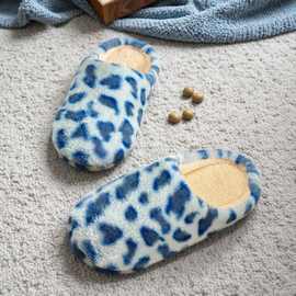 工厂直销新款舒适居家冬季男女豹纹情侣款保暖室内棉拖鞋批