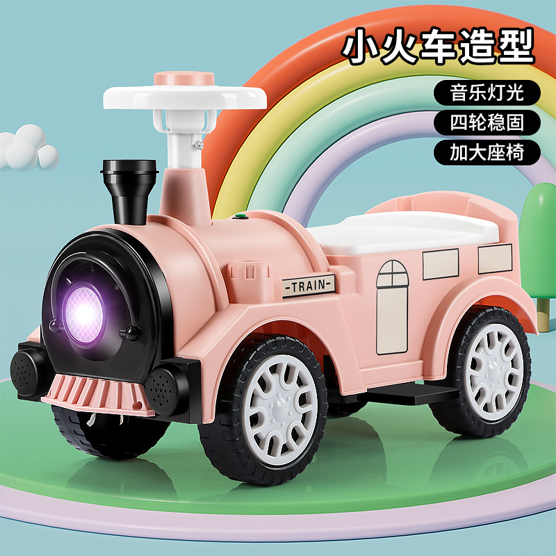 Spot Wholesale Kidsren's Train Four-Wheel with Light and Music 1-3 Years Old Baby Scooter Balance Car Small Train