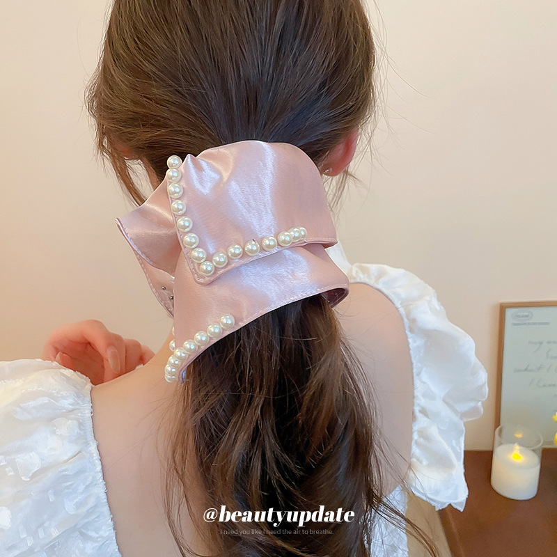 Tela elegante francesa, bufanda cuadrada de perlas, anillo para el cabello, nichos femeninos, cuerda para el cabello de alta gama, cuerda para el cabello de moda suave y dulce, accesorios para el cabello