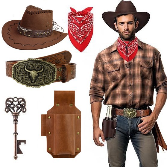 Jeans occidentales COS accesorios completo sombrero de vaquero Paisley buey buckle amplio cinturón cubierta de botella de cerveza