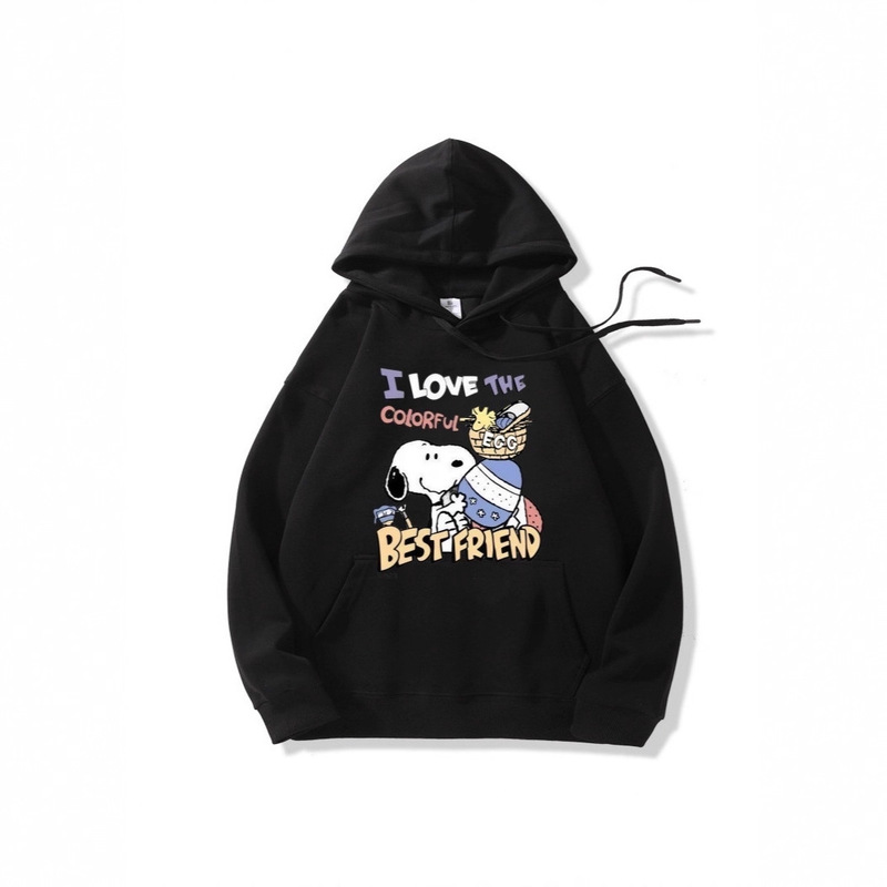 Japanese and Korean Casual Large Size Hooded Sweatshirt for Women Snoopy Cartoon Print Mid-Length Long-Sleeved Lazy Couple Tops for Women