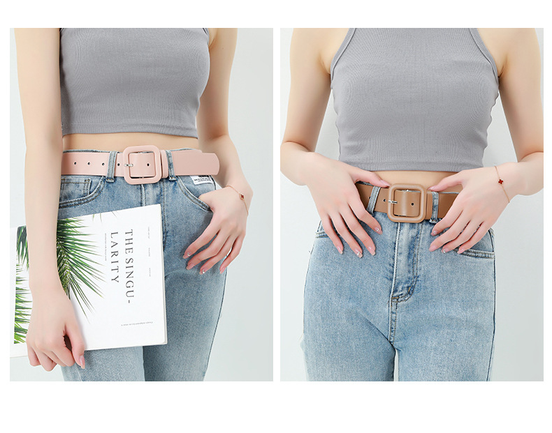 2023 Nuova cintura decorativa color caramello nuova fibbia quadrata Cintura larga per jeans versatili alla moda da donna_voghion.com