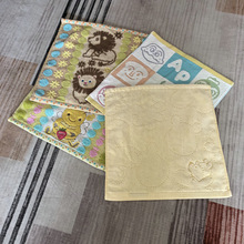 出口日本原单纯棉色织提花无捻纱刺绣大方巾面巾擦手巾面包超人