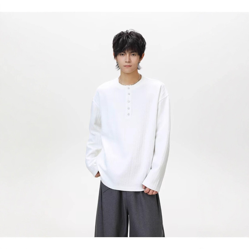Casual and Luxurious Japanese Style Sweatshirt for Men in Autumn and Winter, Handsome Cityboy Outfit, Sunny and Fresh Inner Long-Sleeved T-Shirt