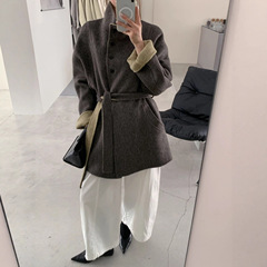 高级感双面双色立领双面羊毛大衣 韩系中长款加厚保暖宽松外套女