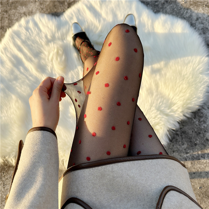 Trendy Polka Dot & Bow Sheer Pantyhose - Sexy Lace Tights With Heart & Dot Patterns, Ultra-Thin 10d Stockings For Women, Multiple Styles_voghion.com