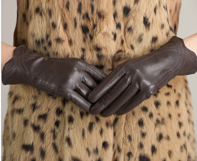 Amazon moda mujer invierno guantes calientes Cordero real cuero hecho a mano curva guantes de piel de oveja KU-036