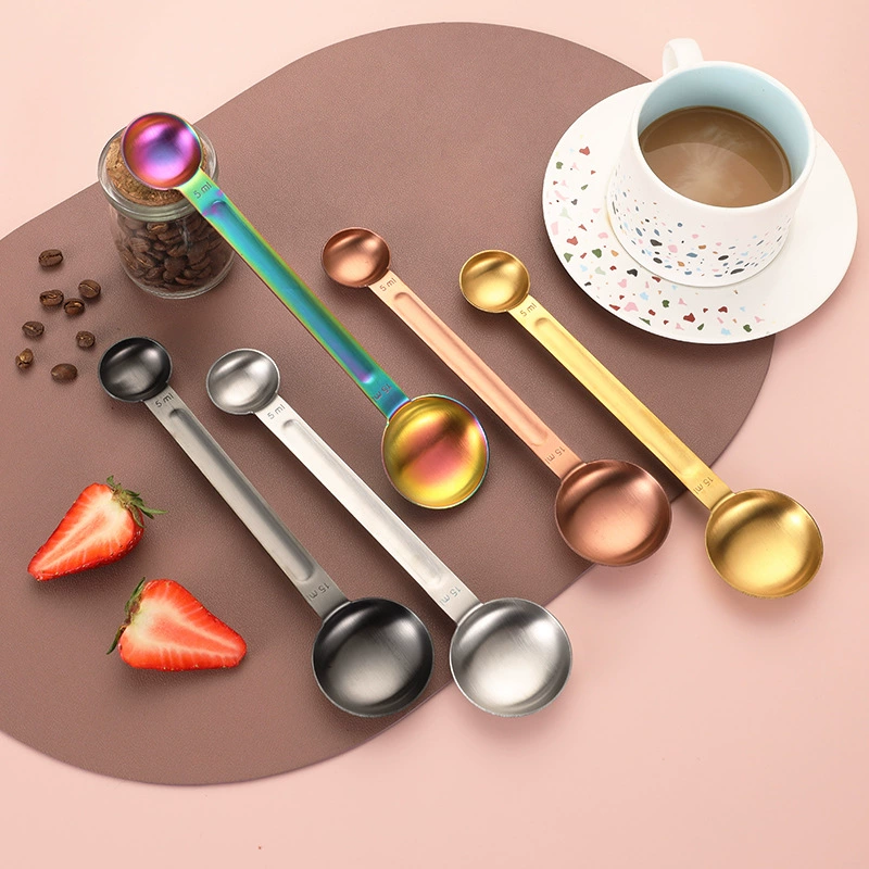 Creative colored 430 stainless steel integrated two-use coffee bean scoop baking tool measuring spoon