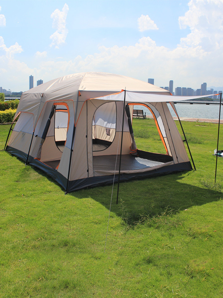 Carpa al aire libre dos dormitorios y una sala de estar engrosamiento equipo de campamento de doble capa suministros picnic camping tienda plegable portátil grande