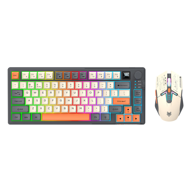 Hyun Silver Fox K920 Wireless Bluetooth Dual-Mode Luminous Keyboard Mouse suit Three-Spell Color Band Display Knob Cross Border Hyun Silver Fox K920 Wireless Bluetooth Dual-Mode Luminous Keyboard Mouse suit Three-Spell Color Band Display Knob Cross Border