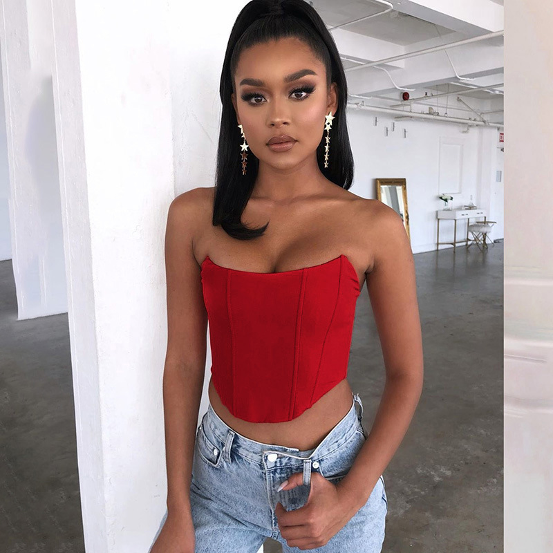 84g Weight Polyester Fabric Type Short Top Length Blouse Tops Type Daily Occasion Strapless Neckline Slim Fit Type Solid Color Pattern Summer Season Women'S Gender Backless Design Fashion Style Wholesale Women'S Fashion Solid Color Backless Tank Tops