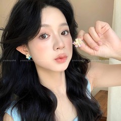 前后两戴撞色滴釉花朵耳环女轻奢高级感温柔耳钉小众设计绝美耳饰