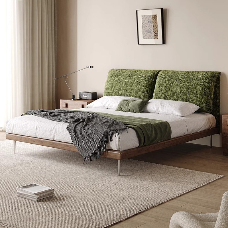 Cama de orejas de elefante, cama de tela de nieve retrógrada, cama principal, cama de madera maciza superior, cama doble