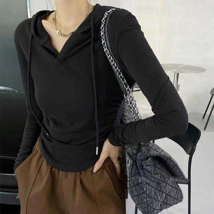 Slimming New Hooded Jacket Women's Autumn Short Sweatshirt Women's Spring and Autumn All-match Women's Top for Tea Style Korean Style