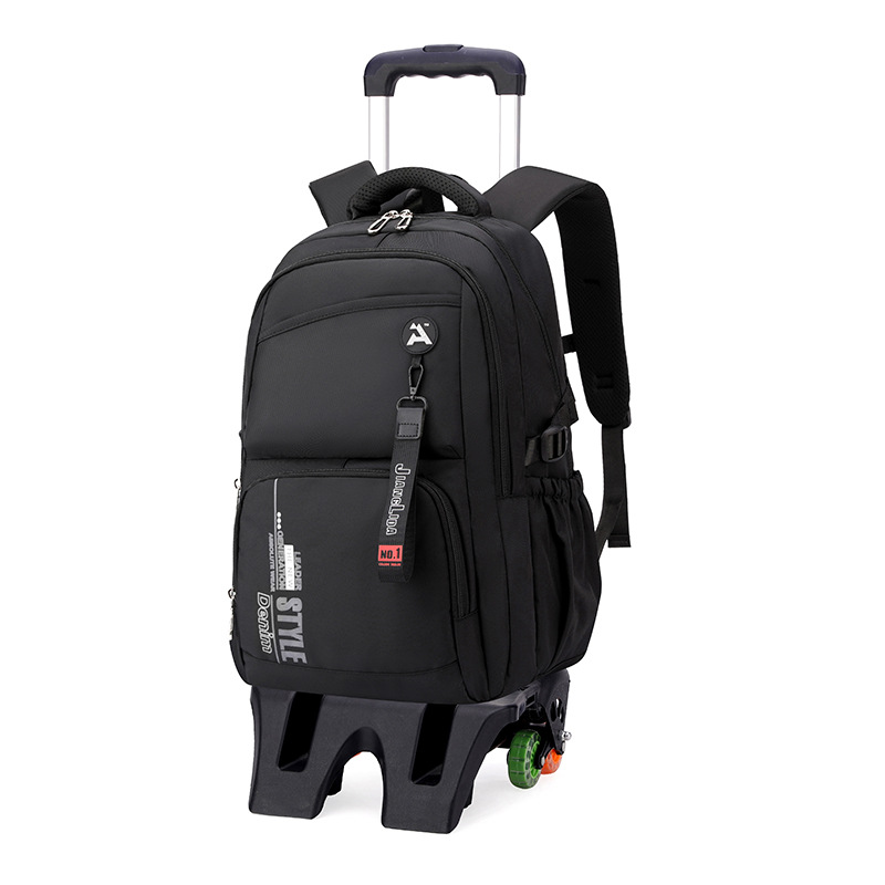 Escuela de escuela primaria transfronteriza de pescado natural, mochila escolar con barra de ruedas para niños y niñas, mochila desmontable con reducción de carga de gran capacidad de color sólido