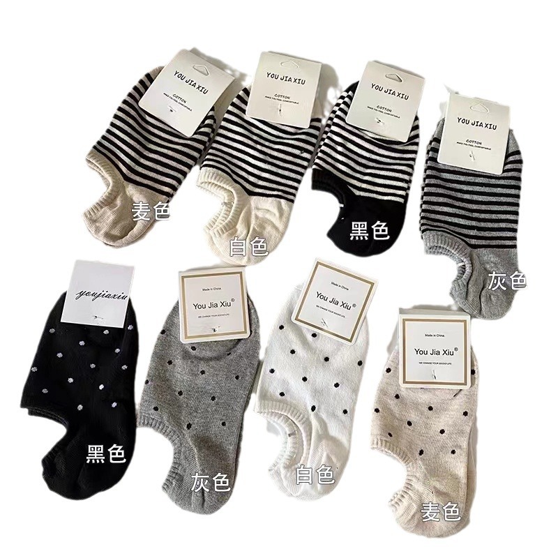 韓国東大門水玉ソックス浅口ボートソックス日本製無地水玉落ちない夏用薄手インビジブルソックス