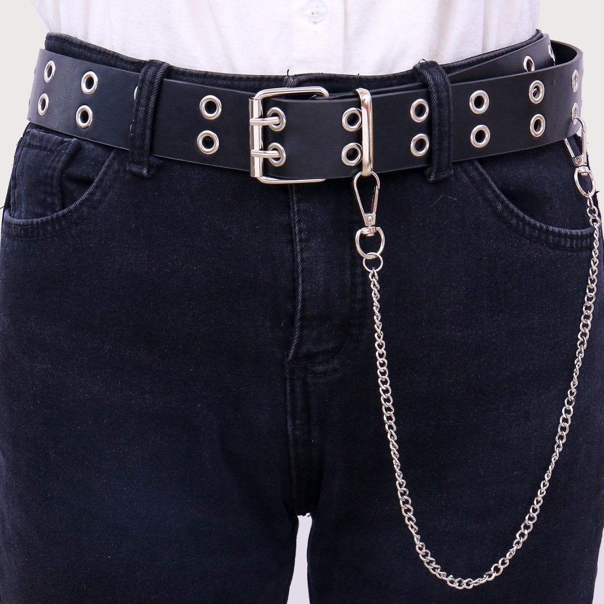 Fábrica al por mayor de las mujeres hebilla cinturón moda las mujeres doble fila agujero de aire decorativo jeans cinturón las mujeres