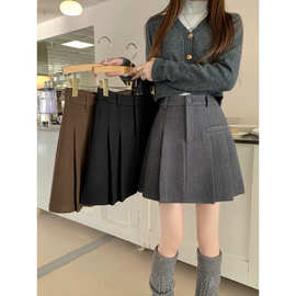 新款毛呢短裤女2025秋冬季加厚高腰垂感百褶阔腿裤宽松休闲A字型