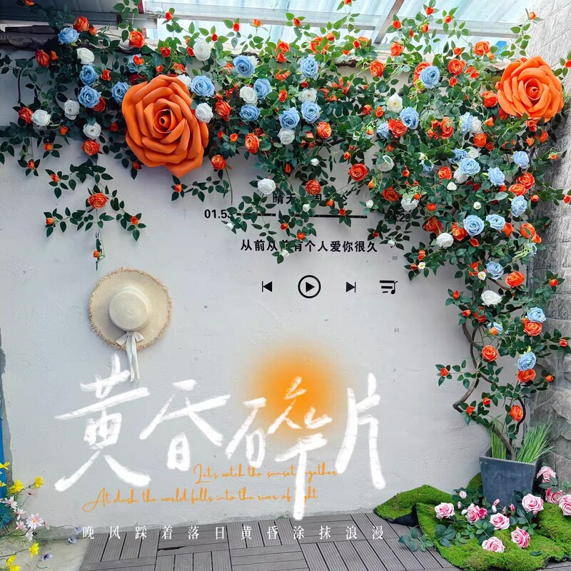 Artificial Rose Flower Wall Decoration, Trendy Waterfall Flower Wall, Pink Homestay Scenic Spot, Photo-Worthy Outdoor Attraction