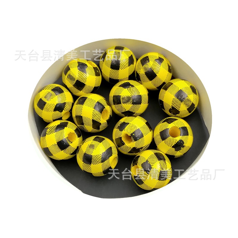 16mm patrón Plaid cuentas de madera hechos a mano cuentas redondas de madera cuentas de granja de madera casa guirnalda decoración del hogar cuentas de madera